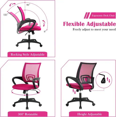Vista 17 de Silla de oficina en casa, silla de escritorio ergonómica, silla de computadora de malla con soporte lumbar y reposabrazos, silla de trabajo Negro