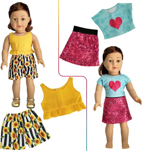 Vista 8 de Ropa y accesorios de muñeca americana para muñecas de 18 pulgadas, vestido de ropa de 18 pulgadas, total de 19 piezas, incluye 8 juegos de ropa