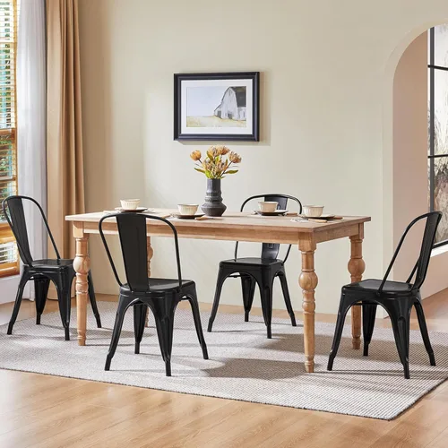 Vista 20 de Yaheetech Juego de 4 sillas de comedor de metal, sillas de cocina apilables industriales con asiento superior de madera para comedor, restaurante