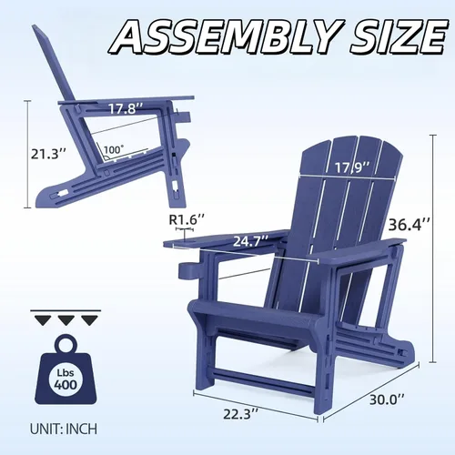 Vista 3 de Silla Adirondack, silla Adirondack de plástico con soporte para tazas, muebles de césped resistentes a la intemperie al aire libre, jardín sin