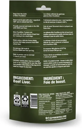 Vista 2 de PureBites Mini Golosinas de Res Liofilizadas para Perros, 1 Ingrediente, Hecho en EE. UU., 3oz