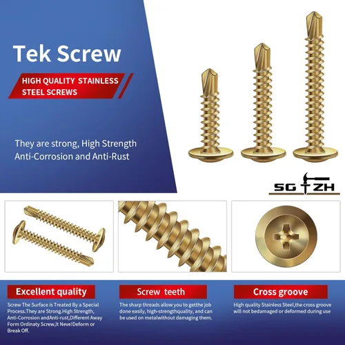 Vista 3 de Tornillos de chapa metálica de 2-1/2 pulgadas, 100 tornillos Tek de cabeza de armadura de acero inoxidable 410 de bronce 410, tornillos