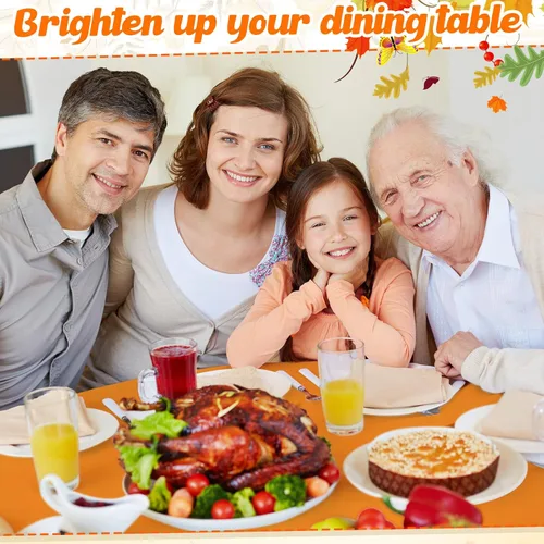 Vista 7 de Patelai 6 manteles redondos de plástico de otoño, desechables, manteles circulares de plástico de 84 pulgadas para decoración de fiesta