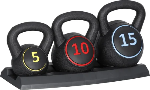 Nouva Kettlebell Sets with Storage Rack, Strength Training Kettlebells Wide Grip Kettlebell Exercise Fitness Weight Set for Home Gym Weightlifting,