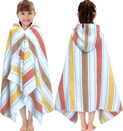 Vista 14 de VOOVA & MOVAS Poncho toallas para niños (4-8 años), de secado rápido, ligeras, absorbentes, de algodón, con capucha, bata para piscina, natación