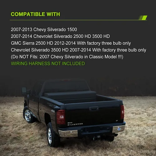 Vista 2 de Luces traseras compatibles con Chevy Silverado 1500 2500 HD 3500 HD 2007-2013 GMC Sierra 2500 HD 2012-2014 Luces traseras sin arnés de cableado