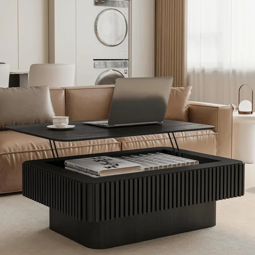 Vista 13 de Mesa de centro elevable de 39 pulgadas con almacenamiento oculto, mesa de elevación de mármol sintético para sala de estar, moderna mesa auxiliar