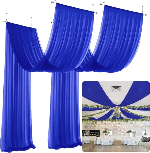 Vista 19 de Cortinas de techo verdes para cortinas de boda para techo, tela drapeada, 2 paneles de 5 x 20 pies, cortinas de tela para cortinas de arco de boda