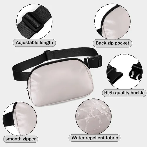 Vista 19 de Cangurera cruzada para mujer, mini bolsa para cinturón de 1 litro con correa ajustable de 32 a 51 pulgadas, bolsa de cintura pequeña para viajes