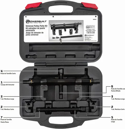 Vista 3 de Kit extractor de polea universal Powerbuilt, juego de herramientas especializadas para motor y tren de transmisión, quitar poleas serpentinas