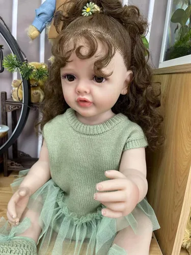Vista 2 de Muñecas de bebé Reborn Niña Cuerpo completo de silicona 22 pulgadas Muñeca de bebé de la vida real con cabello rizado arraigado Muñeca de bebé