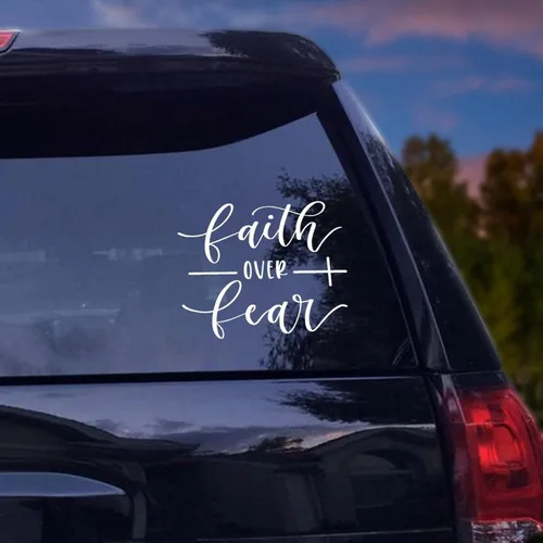 Vista 2 de Calcomanías de vinilo con texto en inglés «Faith Over Fear», calcomanías de vinilo con versículos de la Biblia, calcomanías para coche, calcomanías