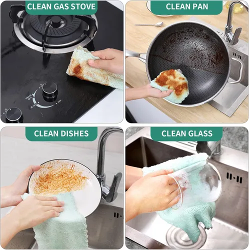 Vista 4 de Paquete de 20 paños de cocina de microfibra superabsorbentes Bessrung para limpiar platos, cocina, baño, automóvil (gris y verde)