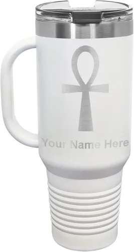 Vista 13 de LaserGram 15oz Vacuum Insulated Coffee Mug, Ankh, Personalized Engraving Included (Orange)