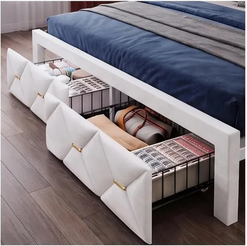 Vista 6 de YITAHOME Cama tapizada de terciopelo blanco tamaño King con carga