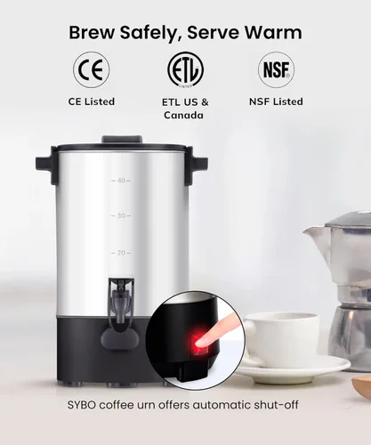 Vista 5 de SYBO SR-CP30C Cafetera Percoladora de Acero Inoxidable de Grado Comercial, Urna de Agua Caliente para Catering, Dispensador de Bebidas Calientes, 30