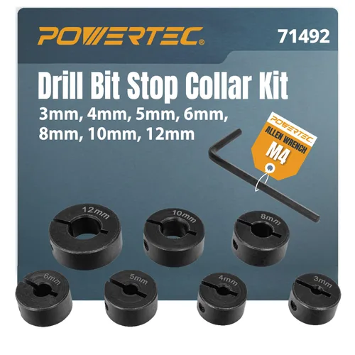 Vista 13 de POWERTEC Broca de taladro de bolsillo con vástago hexagonal de 1/4 pulgadas, broca de repuesto con collar de tope de profundidad para sistema