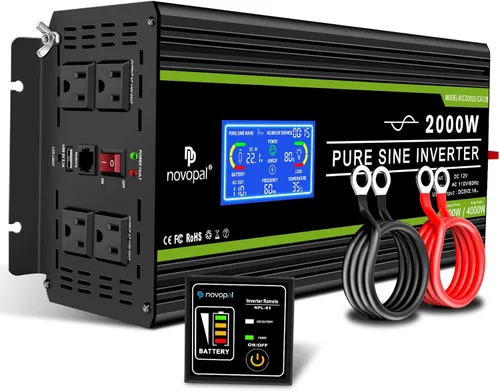 Vista 9 de Novopal Inversor de corriente de onda sinusoidal pura de 1000 W, convertidor de corriente de 12 V CC a 110 V/120 V CA, 4 salidas de CA, inversor