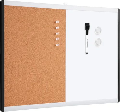 Vista 14 de Amazon Basics Combo de pizarra blanca magnética y tablero de corcho para el hogar, oficina y aula, marco de plástico/aluminio, blanco, amarillo, 17
