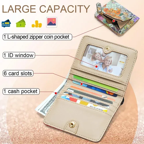Vista 2 de APHISON Billetera para mujer, delgada y pequeña, para mujer, cartera RFID para mujer, de piel de microfibra de dibujos animados con soporte