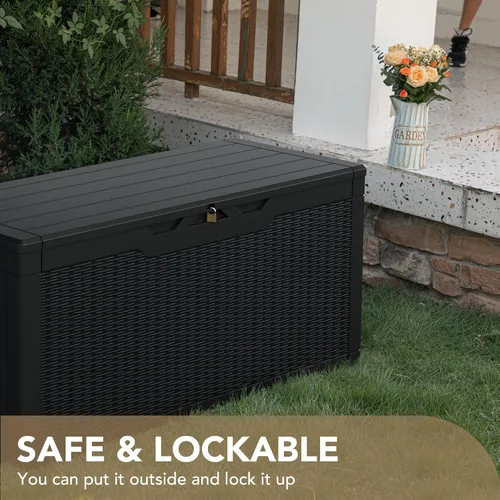 Vista 5 de Devoko Caja grande de resina impermeable de 100 galones para interiores y exteriores, contenedor de almacenamiento con cerradura para muebles