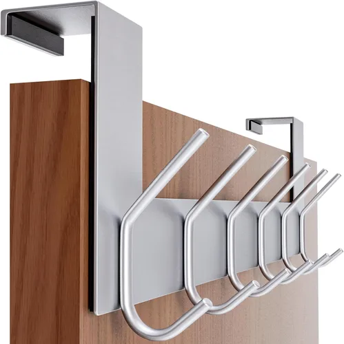 Vista 8 de SKOLOO Gancho para colgar sobre la puerta, 6 ganchos, no requiere montaje, ganchos de puerta de acero inoxidable, perchero para colgar abrigos
