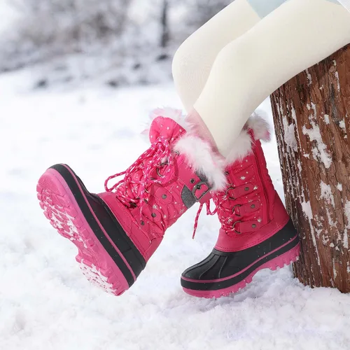 Vista 3 de DREAM PAIRS - Botas de nieve para el invierno, impermeables y con aislamiento para niños Negro