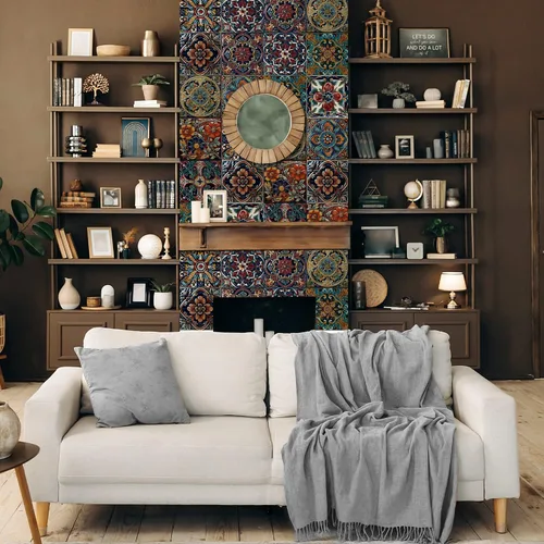 Vista 25 de Alwayspon Adhesivo para azulejos de pared moriscos para despegar y pegar, calcomanías de vinilo autoadhesivas para azulejos de cocina y baño, 4 x 4