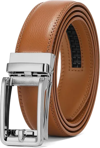 Vista 14 de SENDEFN Cinturón de vestir casual de cuero para hombre de 1 3/8 pulgadas con hebilla de clic ajustable automática con caja de regalo A-negro-71gs