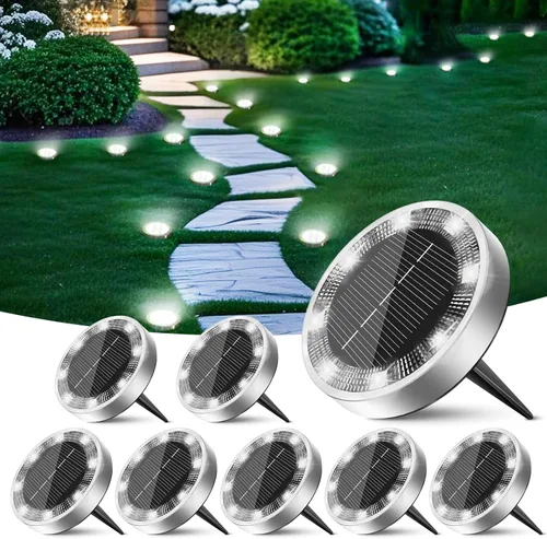 Vista 23 de Peasur Luces solares de suelo para exteriores, paquete de 2 luces planas de disco con energía solar, IP68 impermeable, antioxidante, iluminación
