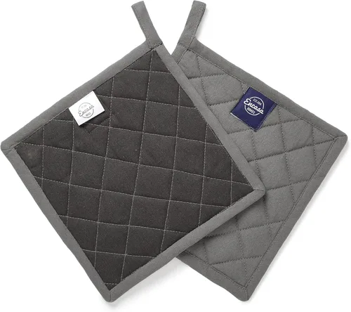 Vista 10 de Encasa XO Juego de 2 soportes para ollas de algodón resistentes al calor con lazo para colgar, color verde lima, almohadilla térmica acolchada