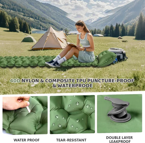 Vista 5 de Sleeping Pad,4" Thick Ultralight Sleeping Pad for Camping with Pillow & Foot Pump,Compact Inflatable Camping Mattress for Hiking Tent Road