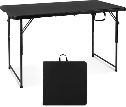 Byliable Mesa plegable de 1,2 m portátil de plástico resistente plegable por la mitad mesa de uso múltiple pequeña para interiores y exteriores de