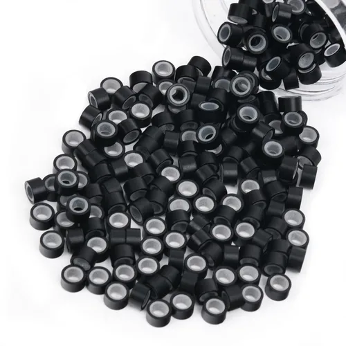 Vista 43 de Vlasy 100 Piezas Cuentas de Nano Anillo con Forro de Silicona para Extensiones de Cabello Humano con Nano Anillo 5 Colores Opcionales (Negro)