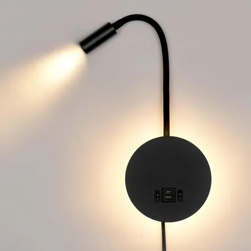 Vista 9 de Luz de lectura regulable montada en la pared con puerto de carga USB, luz de lectura LED enchufable, lámparas de pared con cuello de cisne flexible