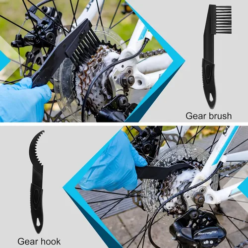 Vista 5 de Kit de limpieza de cadena de bicicleta: incluye limpiador de cadena de bicicleta, lubricante de cadena de ciclismo, herramienta de cepillo limpiador