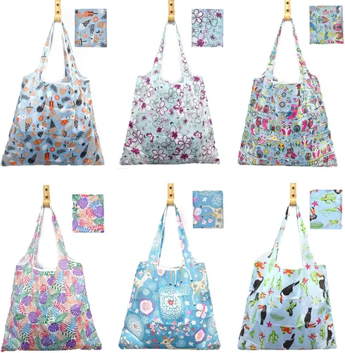 Vista 7 de 6 bolsas de comestibles reutilizables extragrandes de 50 libras, bolsas de compras plegables para comestibles, bolsa de playa, bolsas de nailon