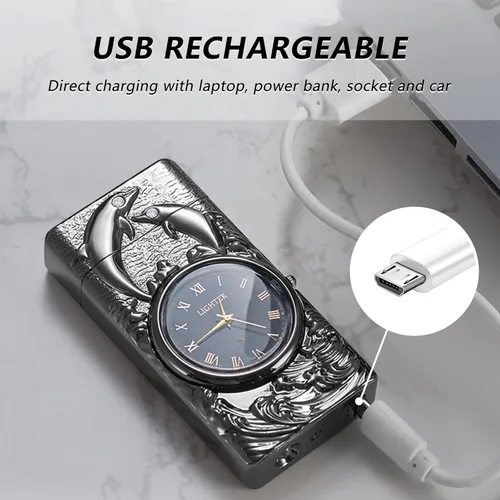 Vista 4 de BABOBIU Encendedor Eléctrico de Plasma Encendedor de Plasma Recargable Resistente al Viento Sin Llama Arco Encendedores Delfín con Carga Rápida USB