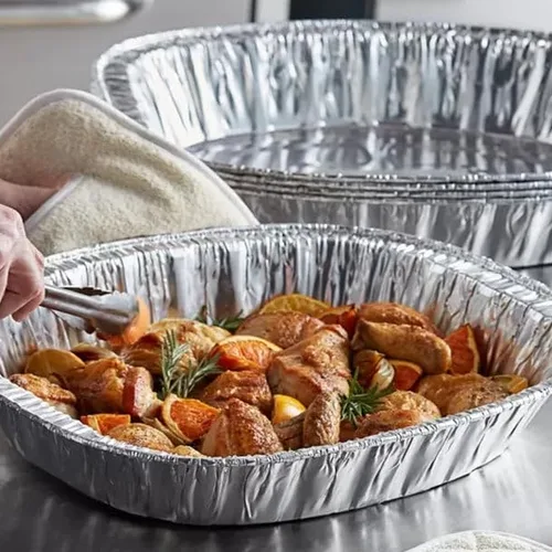 Vista 64 de Sartenes de aluminio extra grandes desechables y duraderos para pavos, forma ovalada para pollo, carne, pechuga, asado, horneado, reciclable junto