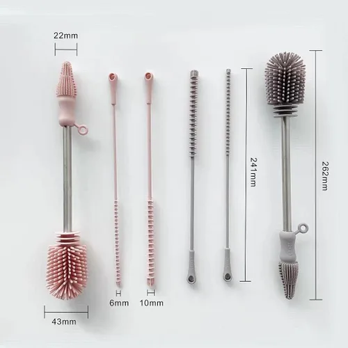 Vista 7 de Haakaa Kit de Cepillos de Limpieza de Silicona – Cepillos de Limpieza Domésticos para Botellas y Hendiduras – Silicona de Grado Alimentario: Apto