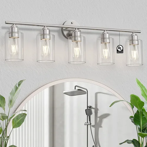 Vista 14 de Espird Lámpara de baño negra de 3 luces para tocador, moderna lámpara de pared para baño, lámpara de pared de granja, apliques de pared negro mate