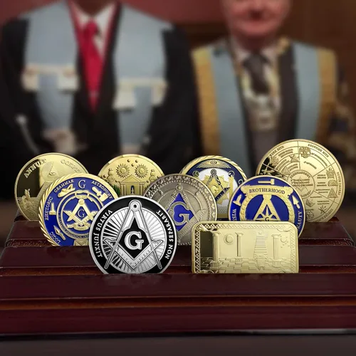 Vista 4 de Juego de monedas de desafío masónico 9pcs Estados Unidos Freemason Coins1