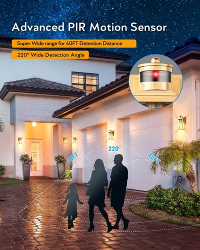 Vista 92 de VIANIS Lámpara de pared dorada para exteriores, sensor de atardecer a amanecer, apliques de montaje en pared exterior para casa, lámparas de pared