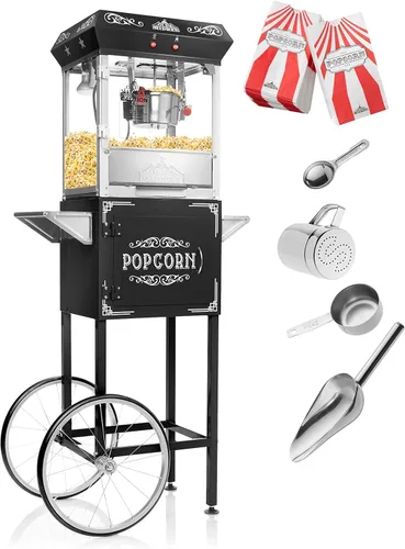 Vista 2 de Olde Midway - máquina de hacer palomitas estilo vintage, con carrito y hervidor de 6 onzas - Negro