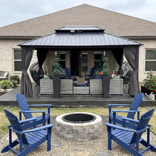 Vista 33 de PURPLE LEAF Glorieta de 6 x 8 pies con techo duro para parrilla de patio, refugio permanente de aluminio con toldo para barbacoa, con gancho