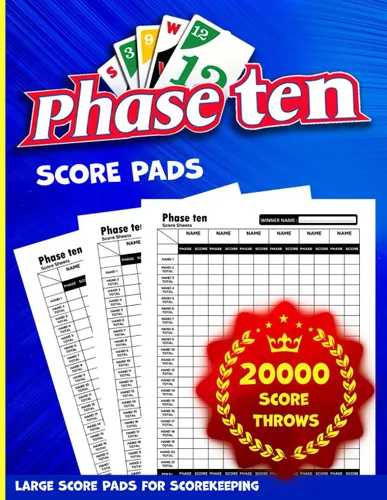 Phase ten Score Sheets Phase ten Card Game - 120 Large Score Cards for Scorekeeping With Size 8.5 x 11 inches ( Phase ten Game )