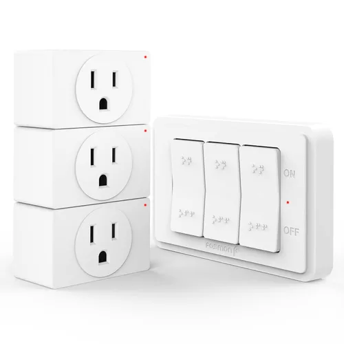 Vista 8 de Fosmon Enchufe de control remoto inalámbrico para interiores, interruptor de luz a batería con marca de encendido/apagado Braille, para luces, árbol