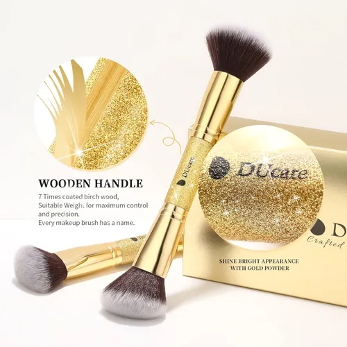 Vista 7 de DUcare Brochas de maquillaje Duo End Foundation Powder Buffer y Contour Brush Herramientas cosméticas sintéticas 2 piezas