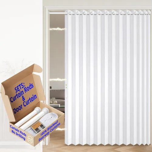 Vista 13 de AJAZZ Cortinas de puerta corredera 100% opacas para puertas, puertas de acordeón para puerta, cortina magnética para puerta para dormitorio, sala