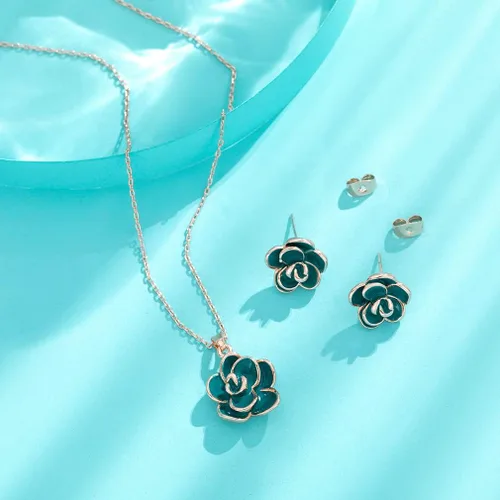 Vista 5 de EVEVIC - Juego de collar y pendientes para mujer chapado en oro de 18 quilates hipoalergénico